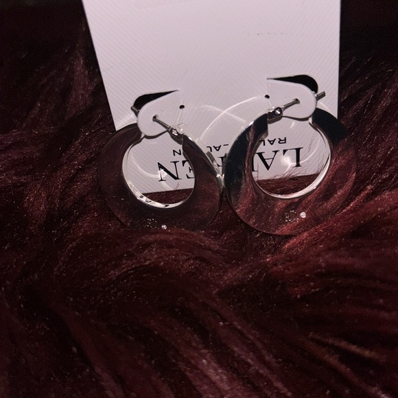 Ralph Lauren Silver and Brown Leather Hoop Earrings - Picture 6 of 10